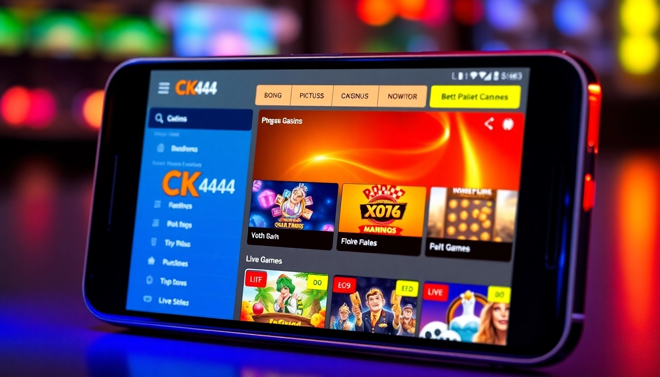 Screenshot of ck4444 com app displaying live casino games and betting options, inviting users to join online gaming easily.