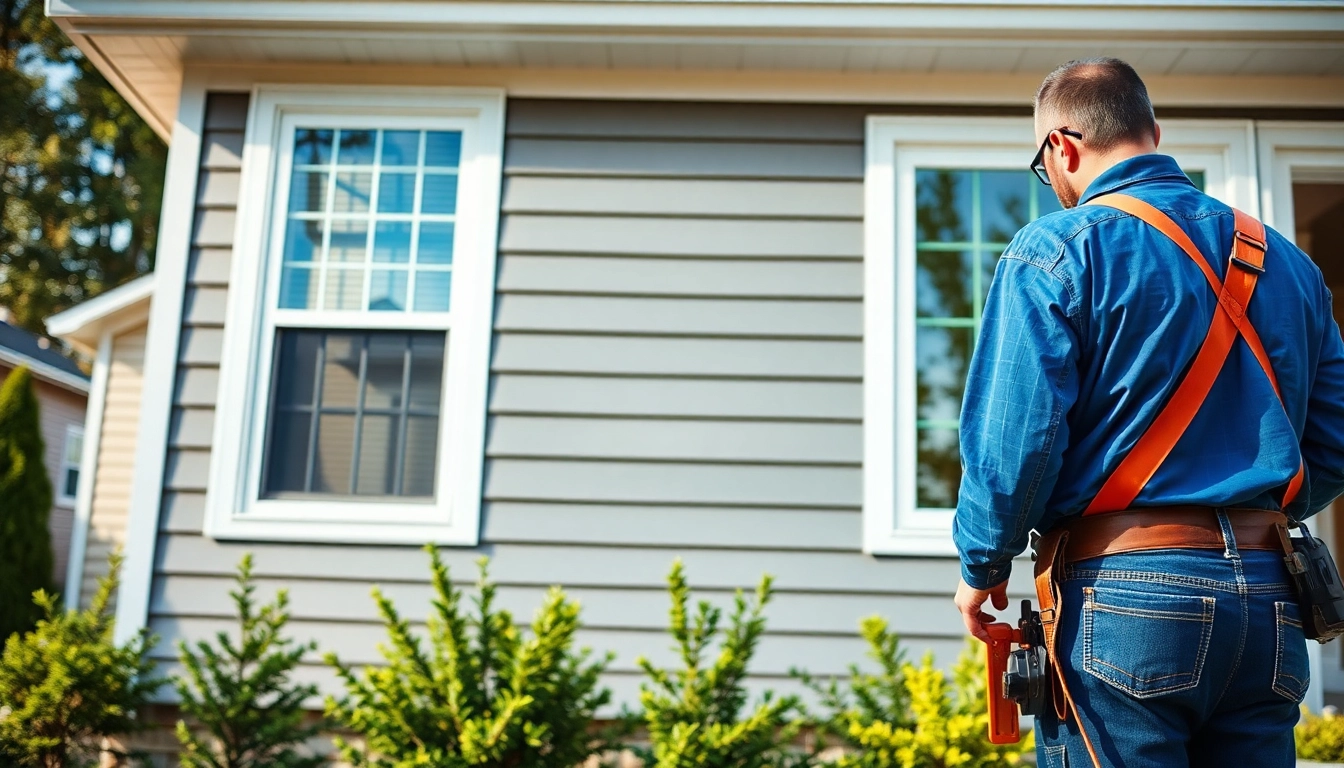 Siding contractor installing durable vinyl siding on a residential home, showcasing craftsmanship and quality materials.