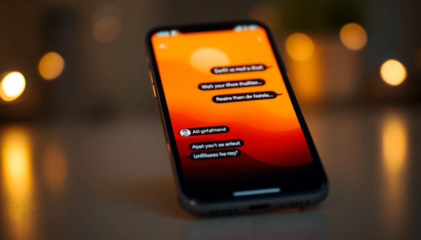 AI girlfriend engaging in realistic unfiltered NSFW chat on a smartphone screen, highlighting digital intimacy and advanced AI interaction for 2025.
