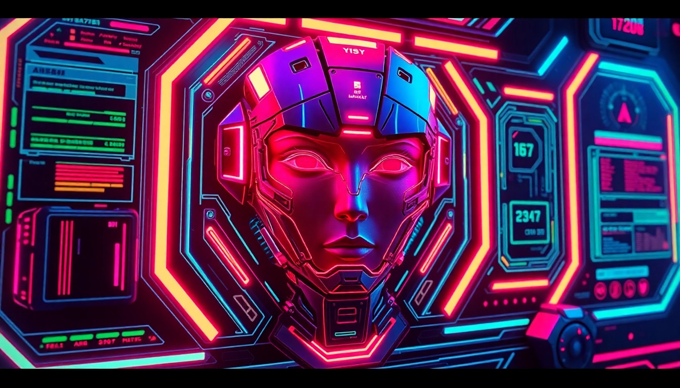 High-resolution depiction of a nsfw ai generator no limit interface with vibrant neon elements and provocative visuals in a modern cyberpunk aesthetic.