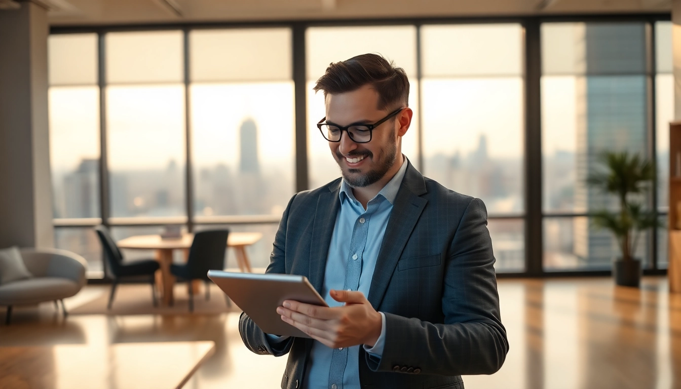 Landlord Property News insights with a professional reviewing property reports in an office